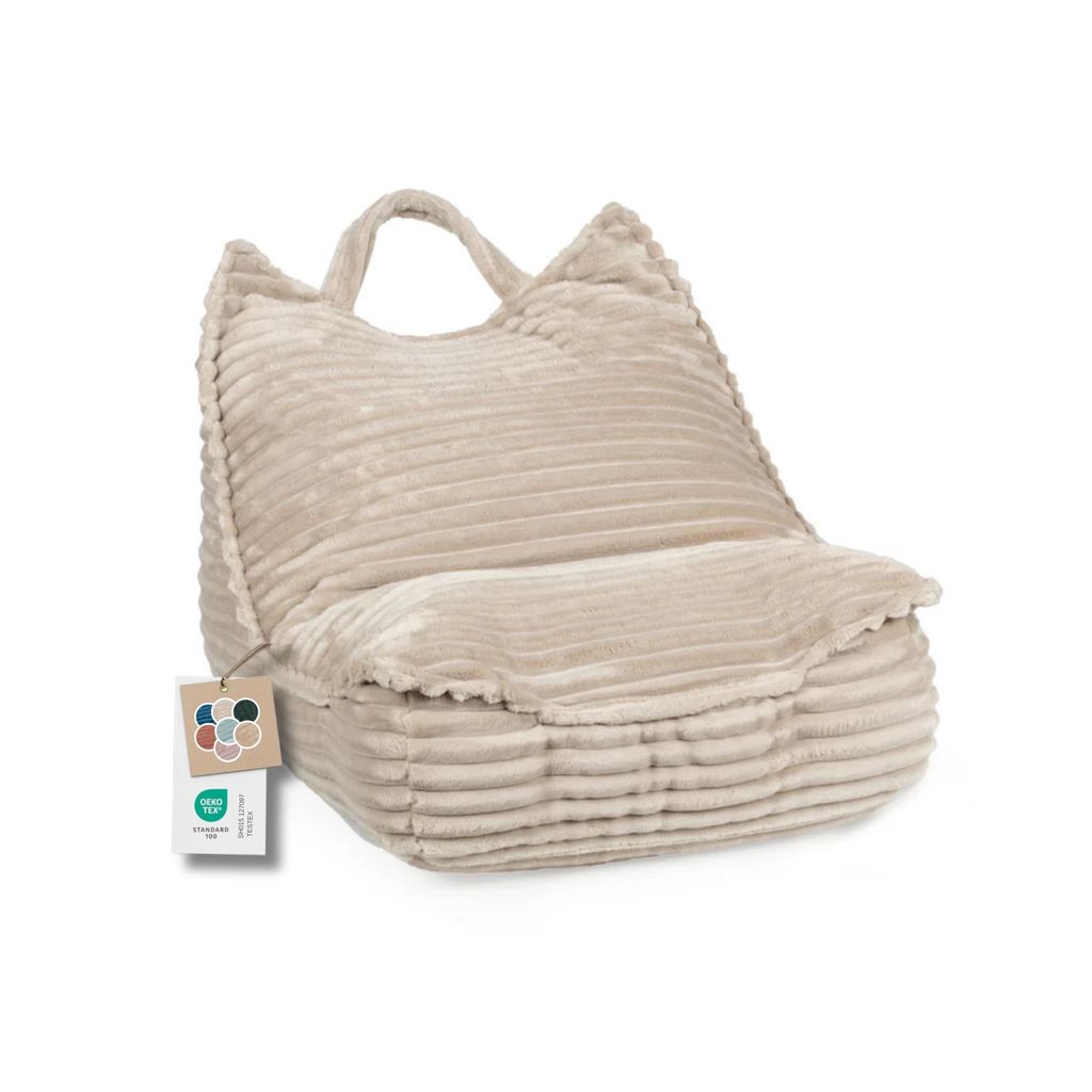 Sitzsack Kinder mit Griff – Flauschiges Sitzkissen KIDS SWEET „Garfield“ aus Tiliastoff, Montessori Kinderzimmer 58x70x55 cm – Beige