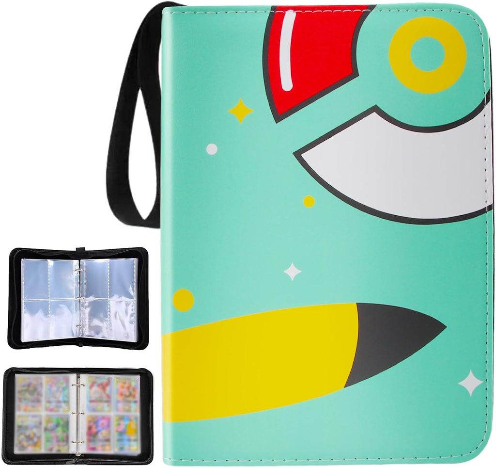 Sammelkarten Album, 50 Seiten 400 Karten Kapazität Sammelalbum, 4 Taschen Tragbarer Wasserdichtes PolyurethanSammelbuch mit Reißverschluss, Geschenk