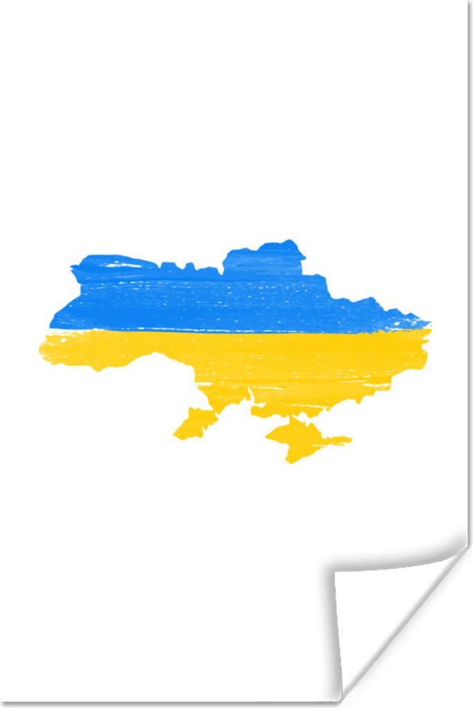 MuchoWow Poster Karte mit Flagge Ukraine 60x90 cm - Wanddekoration