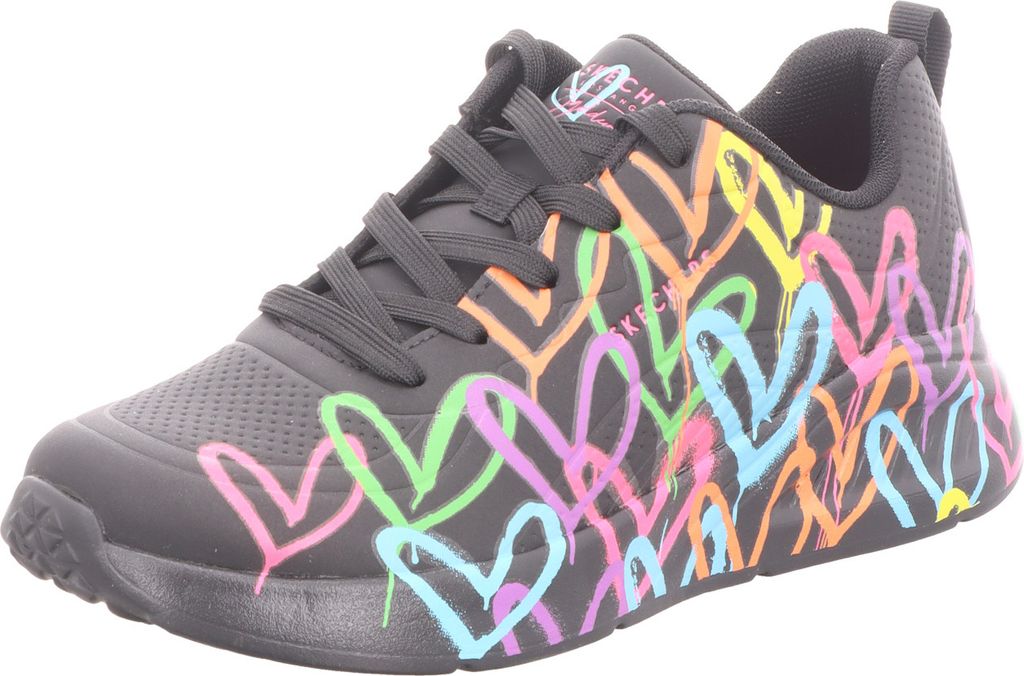 Skechers Damen-Sneaker JGOLDCROWN UNO LITE HEART O Schwarz-Mehrfarbig, Farbe:schwarz, EU Größe:38