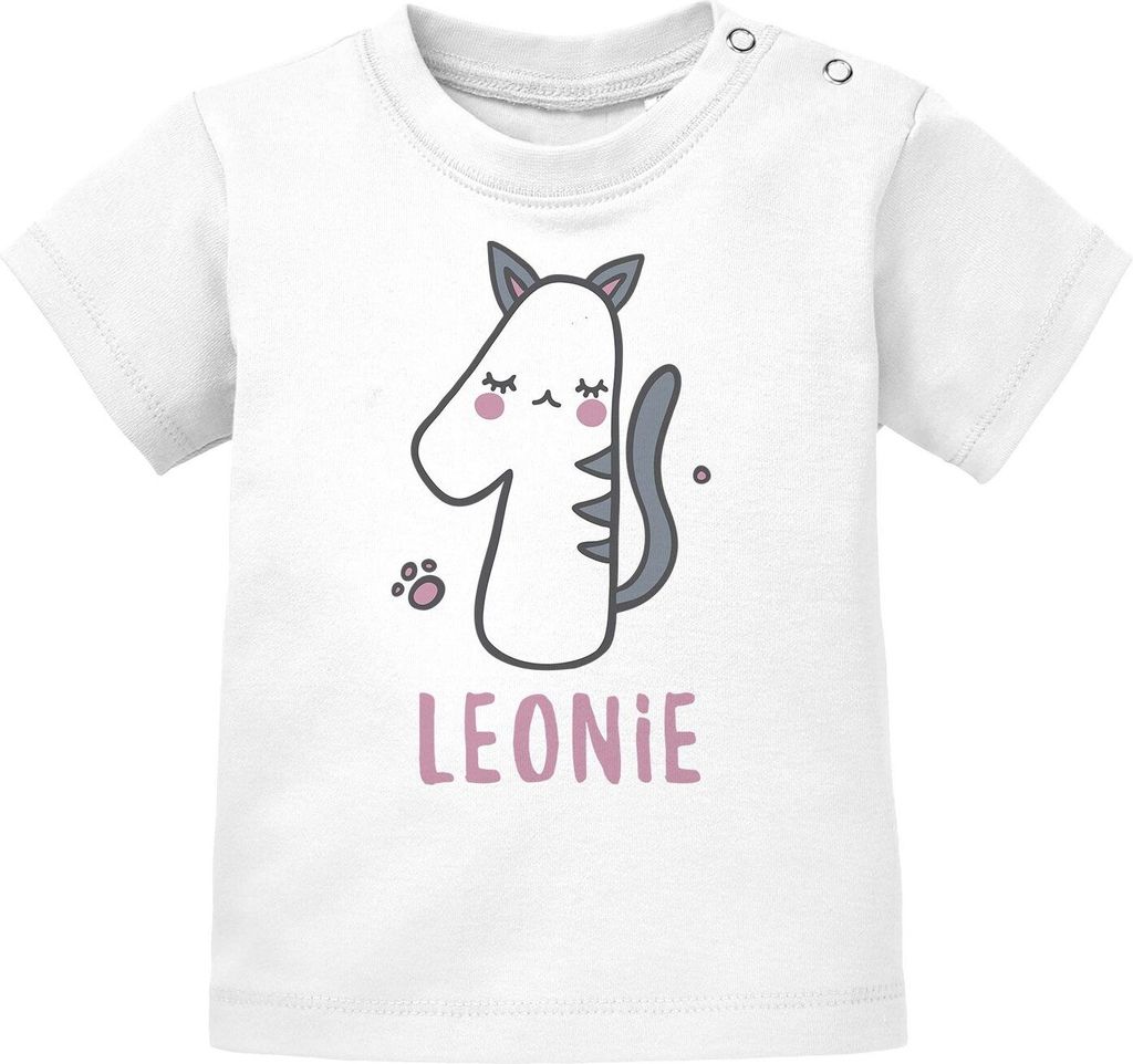 Baby T-Shirt mit Namen und Zahl Katze zum 1. oder 2. Geburtstag Geschenk für Einjährige Zweijährige Mädchen SpecialMe 1 weiß 92/98 (16-24-Mo...