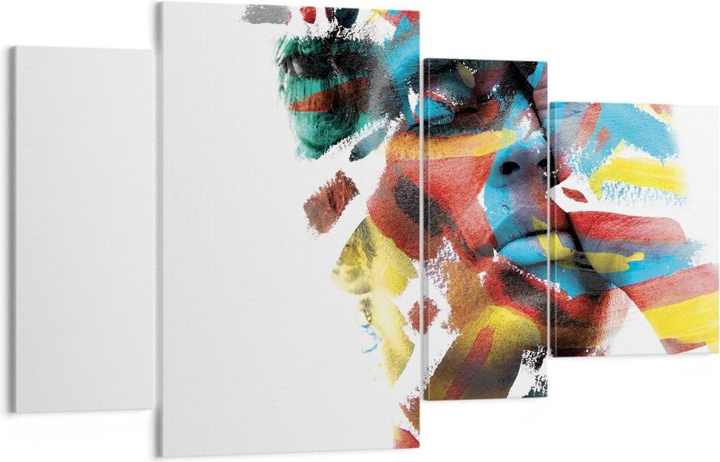 Bild auf Leinwand - Leinwandbild - 4 Teile - Gemalt Gesicht Modern - 120x70cm - Wand Bild - Wanddeko - Wandbilder - Leinwanddruck - Bilder - Wandde...