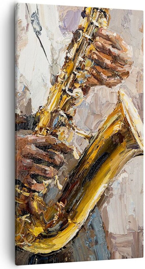 Bild auf Leinwand - Leinwandbild - Einteilig - Saxophon Öl Musiker - 55x100cm - Wand Bild - Wanddeko - Wandbilder - Leinwanddruck - Bilder - Wandd...