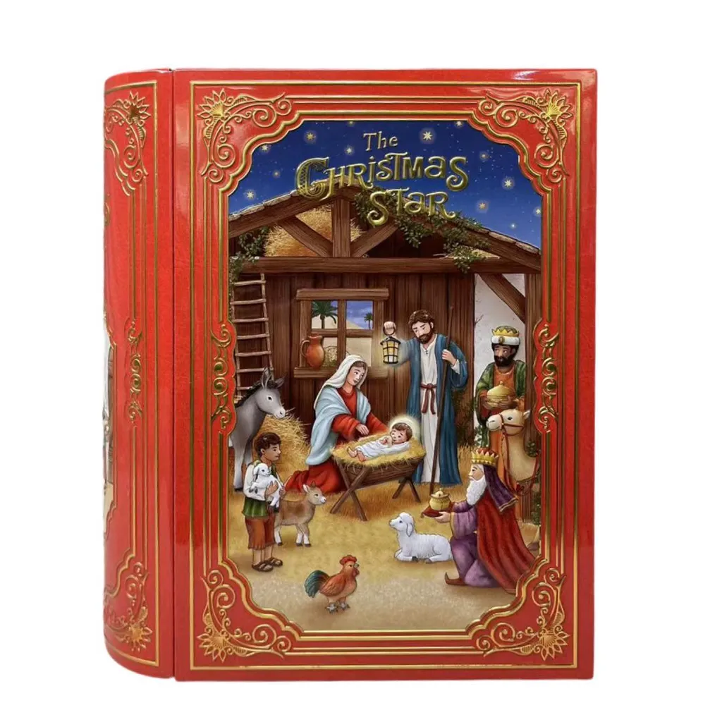 Scatola di Latta Libro 'A Betlemme' | Decorazione Natalizia Vintage 3L