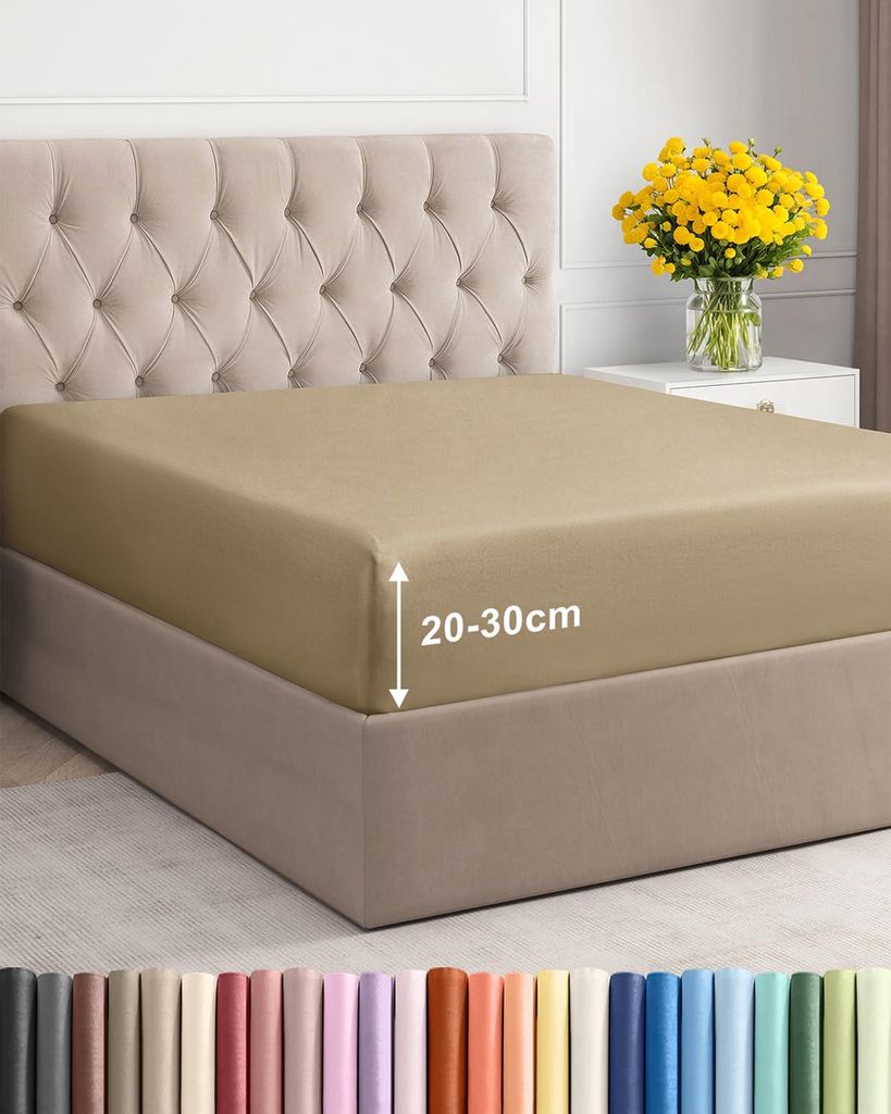 Spannbettlaken 160 x 200 cm, Beige – Extra tiefes Spannbettlaken für Matratzen und Lattenroste bis 30 cm Höhe – Mikrofaser – Gebürstet –...