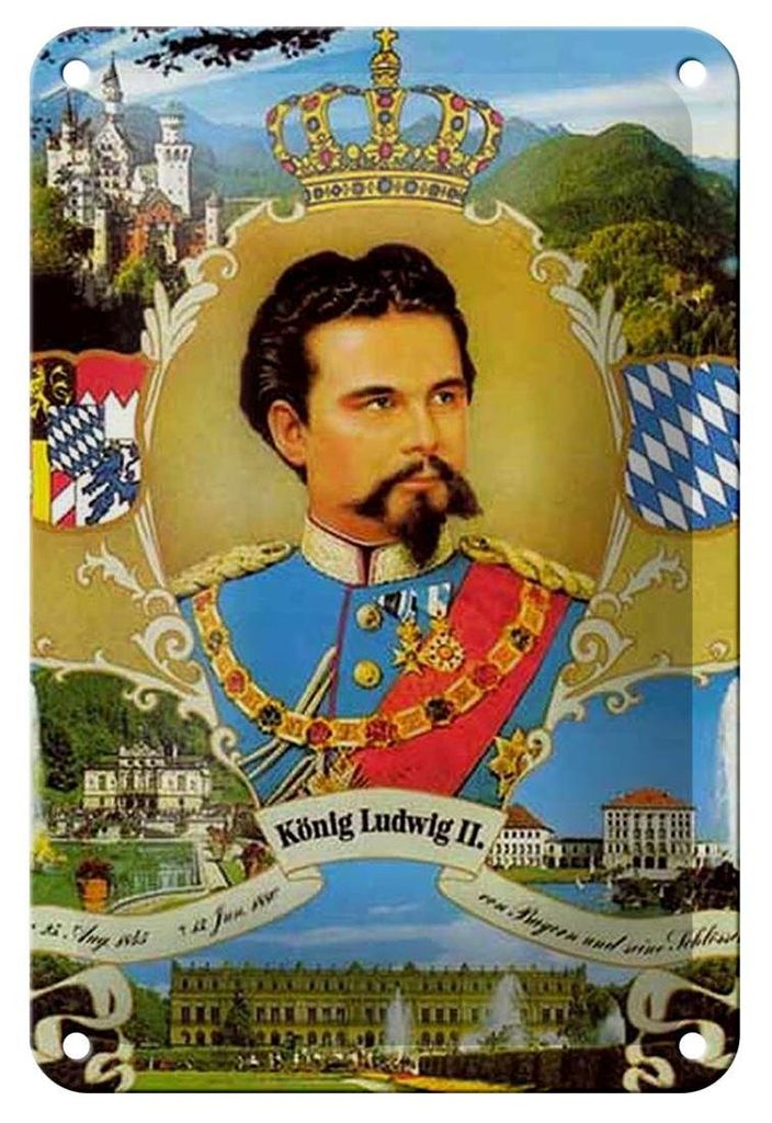 Blechschild Portrait 12x18cm Ludwig II König Bayern King Produktbild 