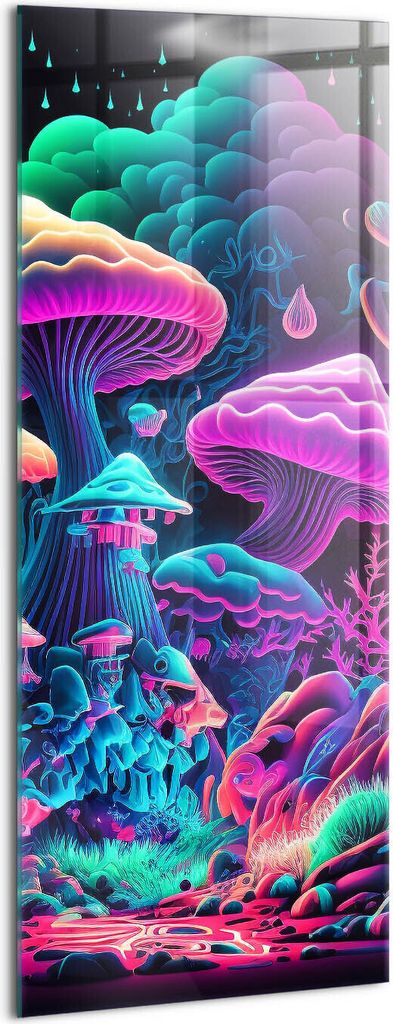 Designer Glasbild - Wandbild - Glas Bild - 50x125 cm - Neonpilze