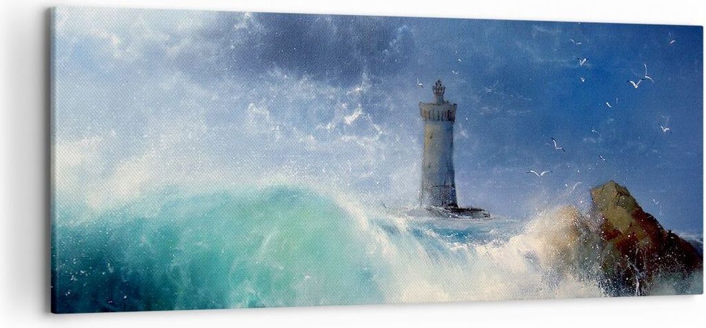 Bild auf Leinwand - Leinwandbild - Leuchtturm Meer - 120x50cm - Wand Bild - Wanddeko - Wandbilder - Leinwanddruck - Bilder - Kunstdruck - Wanddekor...