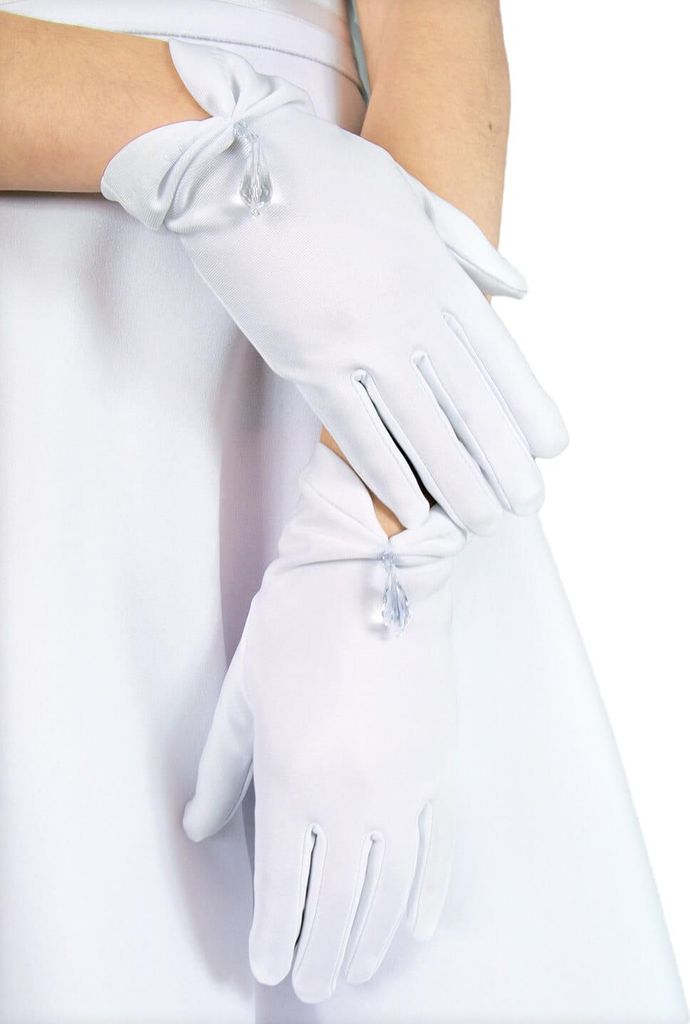 Handschuhe für ein Mädchen zur Erstkommunion mit einem Kristall
