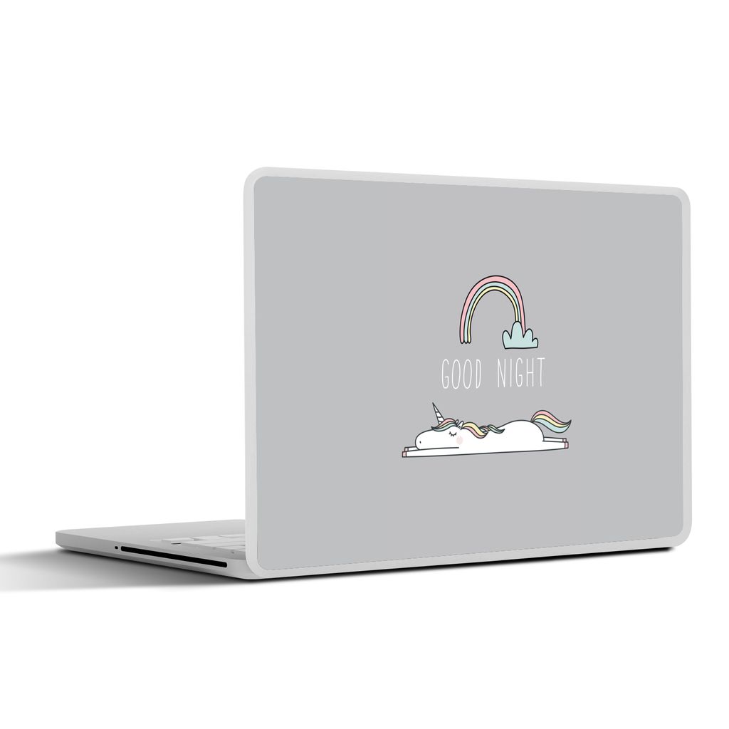 MuchoWow Laptop Aufkleber Sticker Cover Einhorn - Regenbogen - Kinder - Zitate - Gute Nacht - Mädchen 30x21 cm - Sticker für Laptop - Selbstkle...