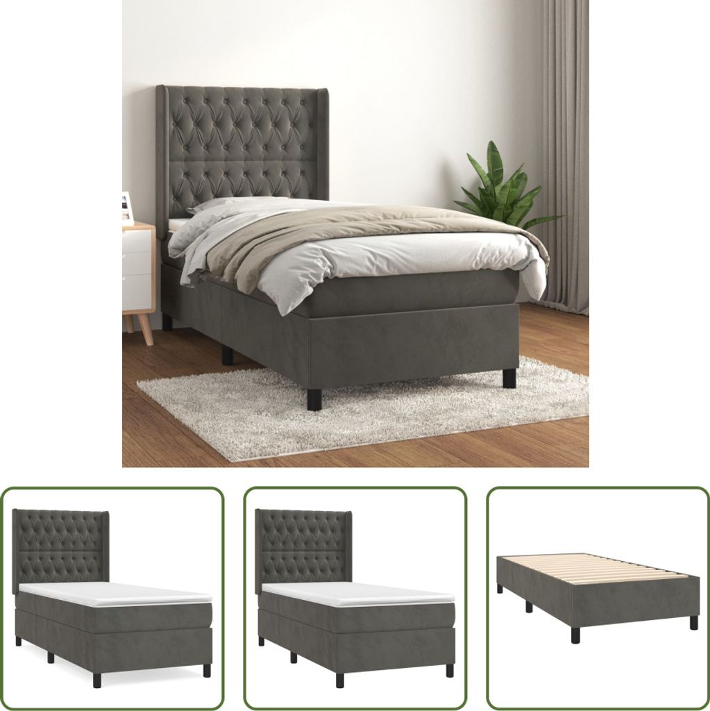 The Living Store Boxspringbett mit Matratze Dunkelgrau 90x200 cm Samt