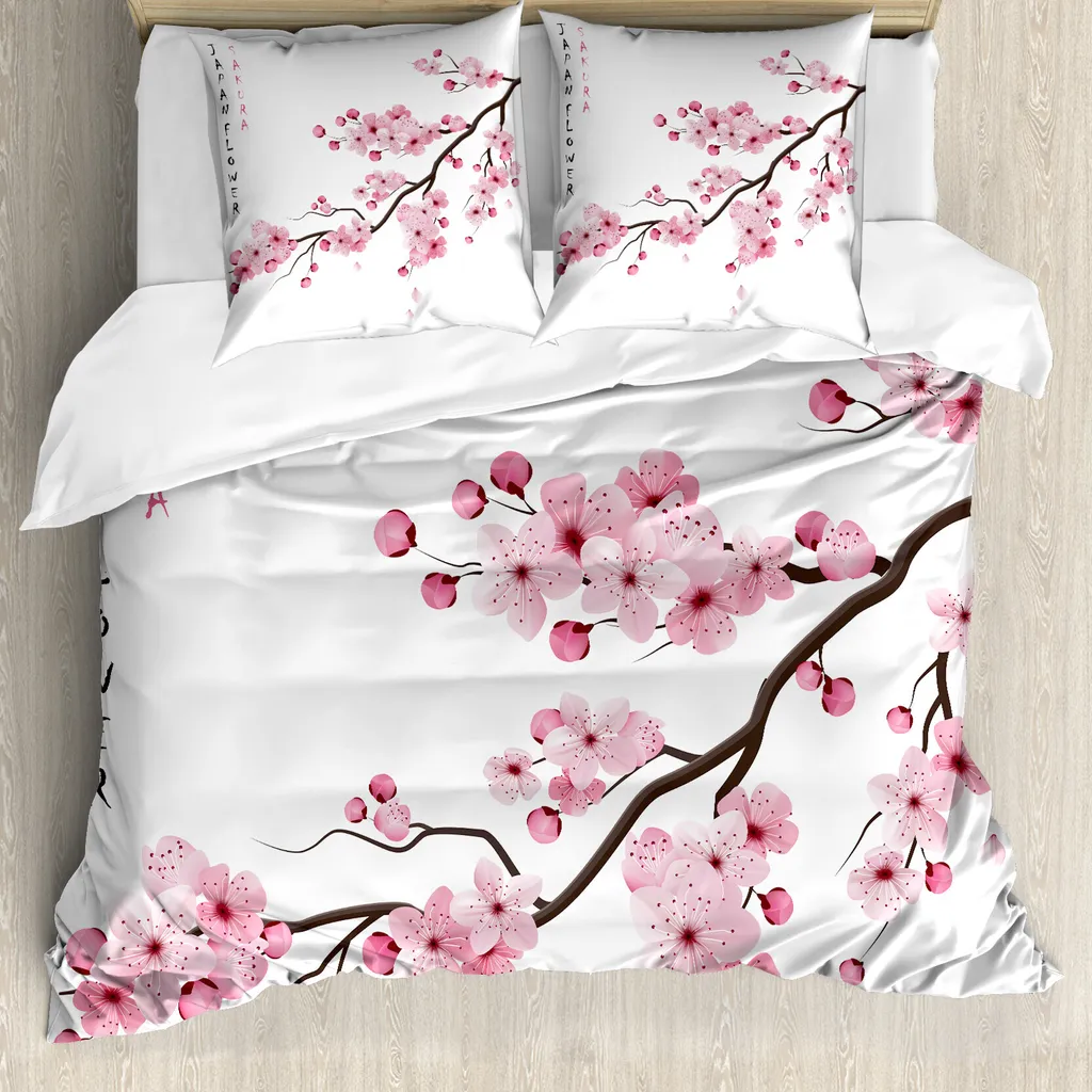 Set Letto 200x200 Stile Giapponese Sakura ABAKUHAUS Antiacaro Rosa