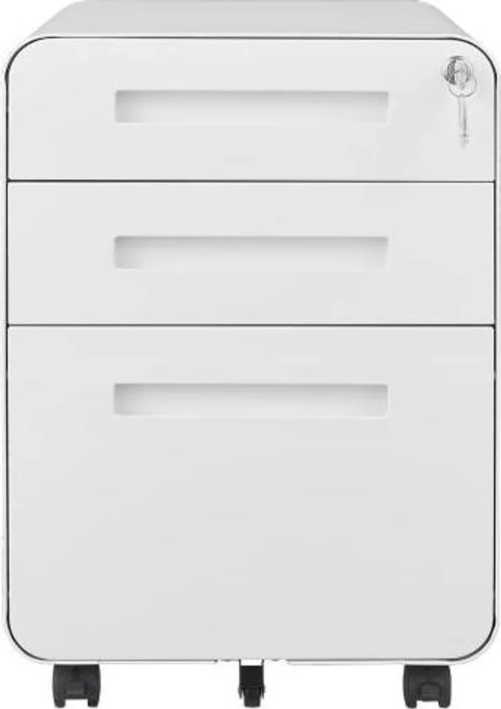Caisson de bureau à roulettes avec 3 tiroirs de rangement blanc mat - 7