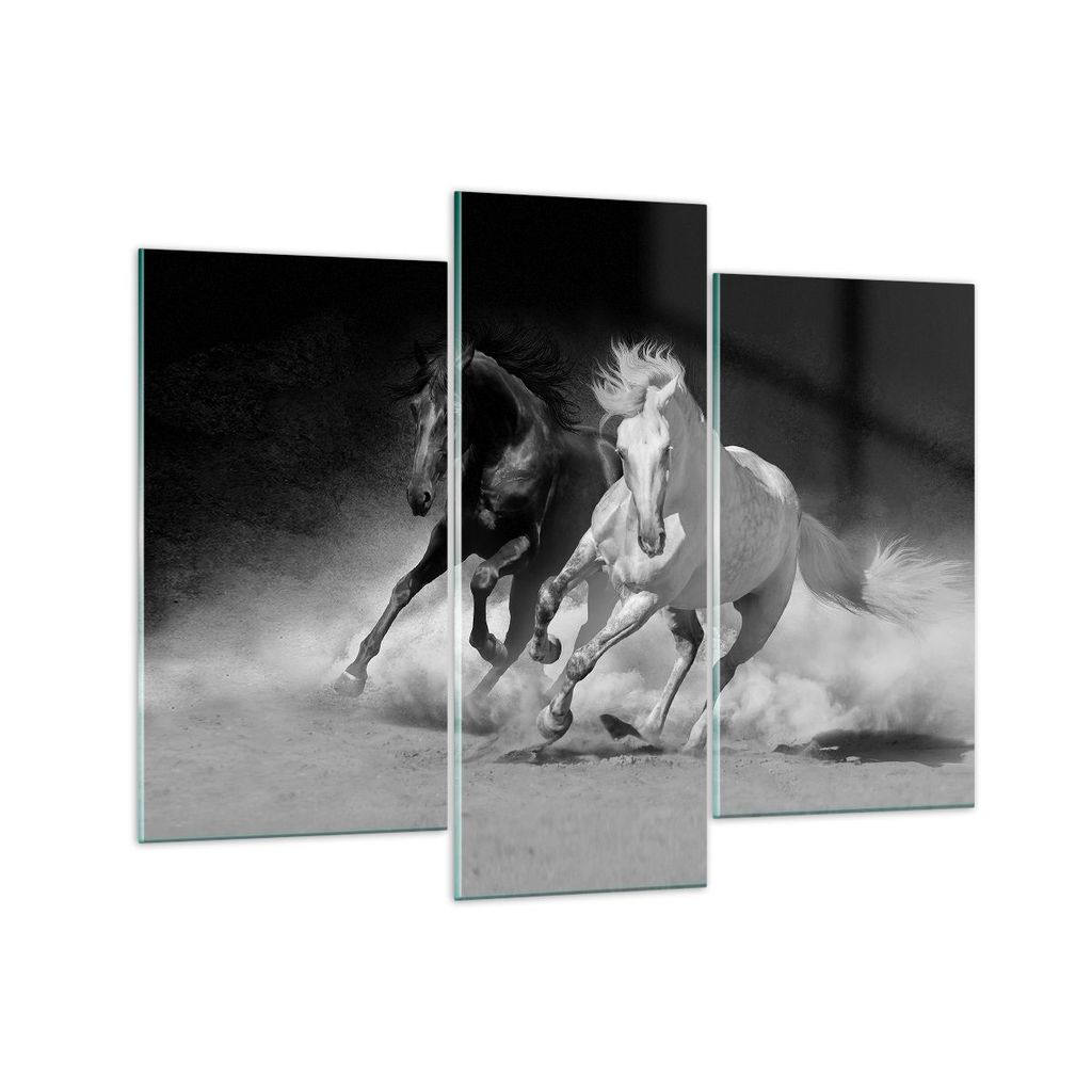 Bilder auf glas - 3 Teile - Andalusier Pferde Galopp - 130x100cm - Glasbilder - Wandbilder - Bilder - zum Aufhängen bereit - Wanddekoration aus Gl...