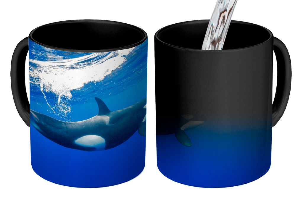 KitchenYeah Zauber Tasse Zaubertasse Magic Orca im klaren Wasser 350 ml Farbwechsel Becher Geschenk Geschenkidee - Magic-Tasse - Fototasse - Kera...