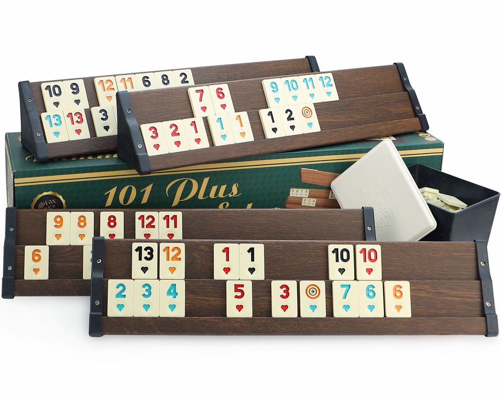 Semus - Star Holz Optik Rummy Set OKEY mit Melamin Steine Produktbild 