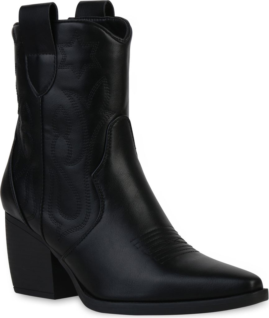VAN HILL Damen Stiefeletten Cowboy Boots Trichterabsatz