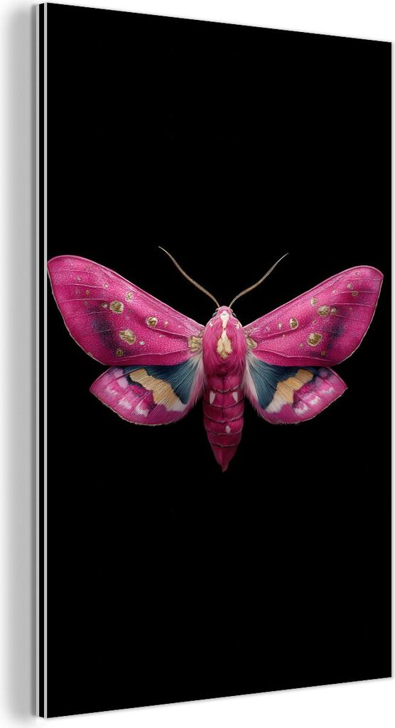 MuchoWow Wanddekoration Metall Metallbild Wandkunst 100x150 cm Schmetterling - Rosa - Motte MuchoWow Aluminium Gemälde - Bild