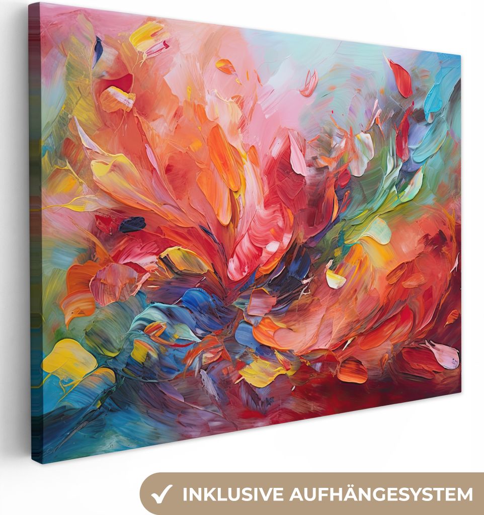 Leinwand Bilder 80x60 cm - Abstrakt Bunt, moderne Wanddeko für Wohnzimmer