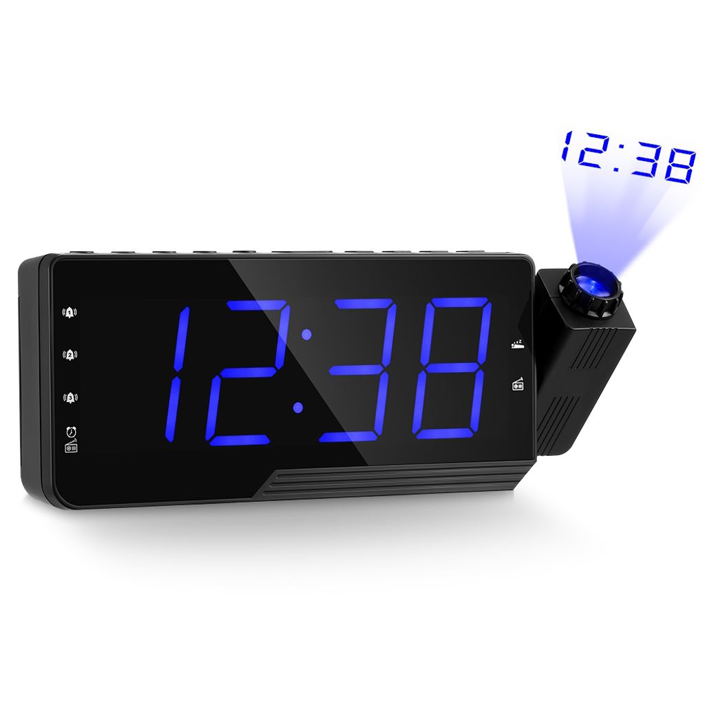 USB Digital Radiowecker mit blaue Projektion Uhrenradio Funkwecker UKW Schlummer 