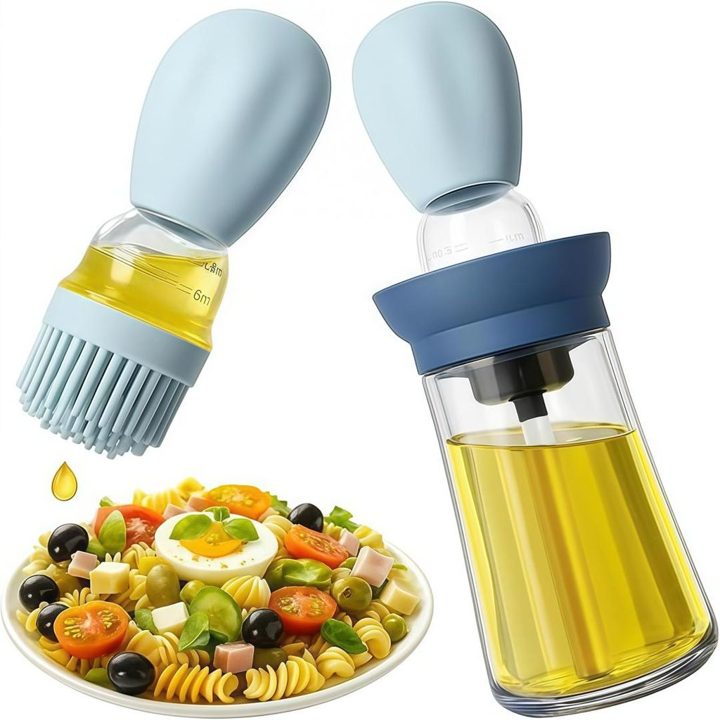 2 er Ölspenderflasche mit Bürste,2-IN-1 Glas-Olivenöl-Aufbewahrung, Behälter mit Silikonpinsel zum Bestreichen ,für Küche, Grillen, Backen un...