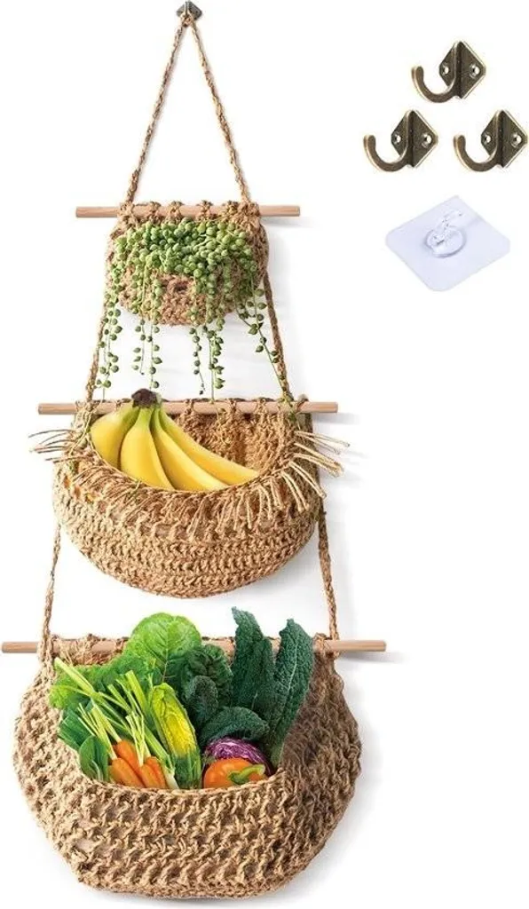Rangement suspendu au-dessus de la porte 3 paniers jute pour la maison