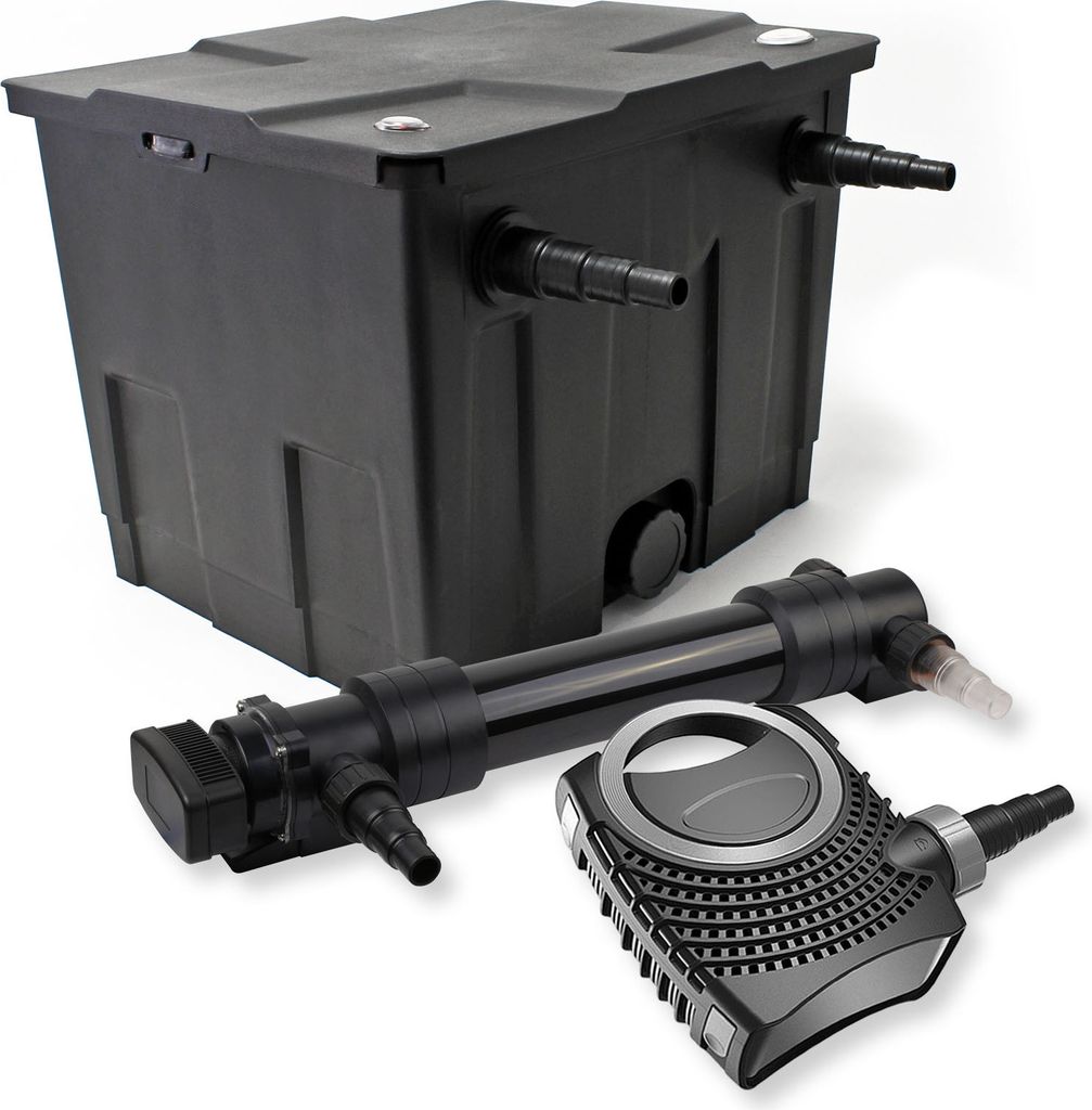 SunSun Komplettset: CBF-350 Teichfilter bis 12000 L Teichfilteranlage als Durchlauffilter, CTF-8000 SuperECO Teichpumpe 8000l/h 70W, CUV-636 Teichk...