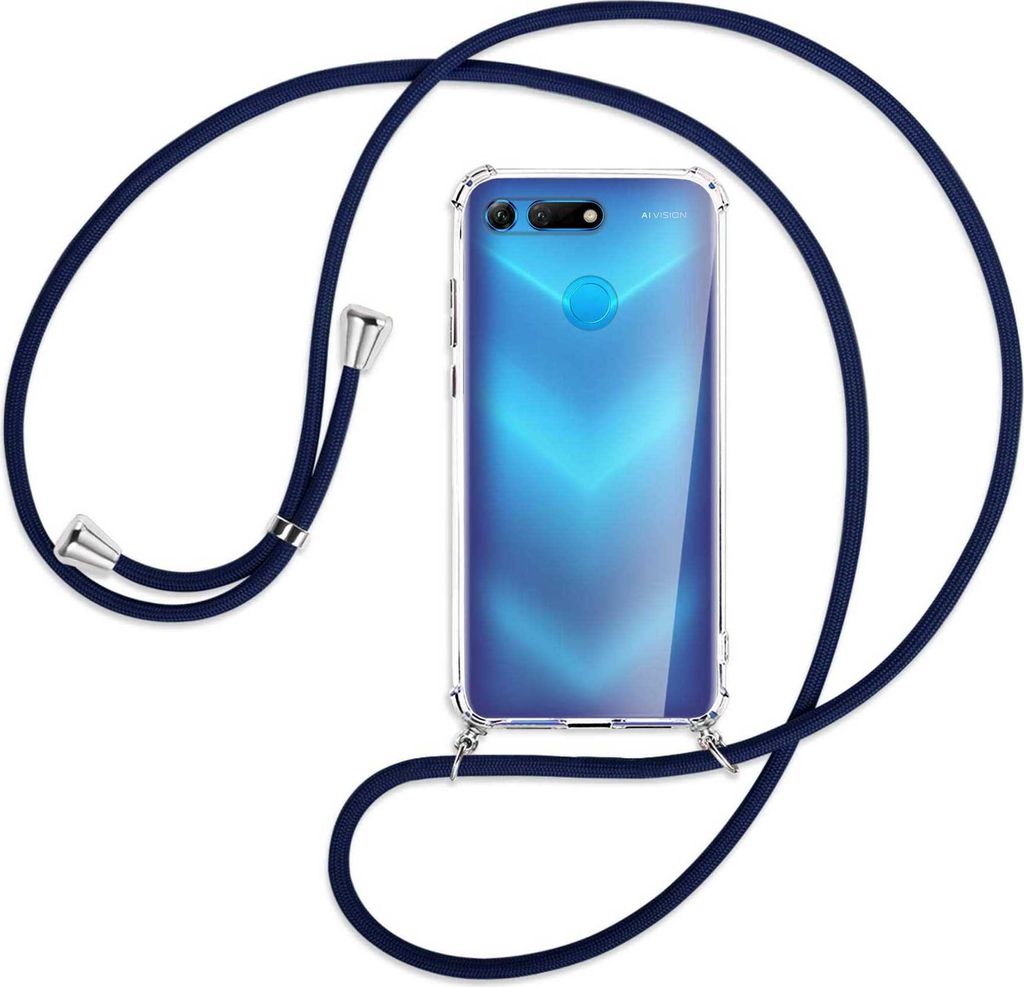 Handykette Backcover-Schutzhülle mit Band (Metall silberfarben) für Honor View 20 / V20 - dunkelblau