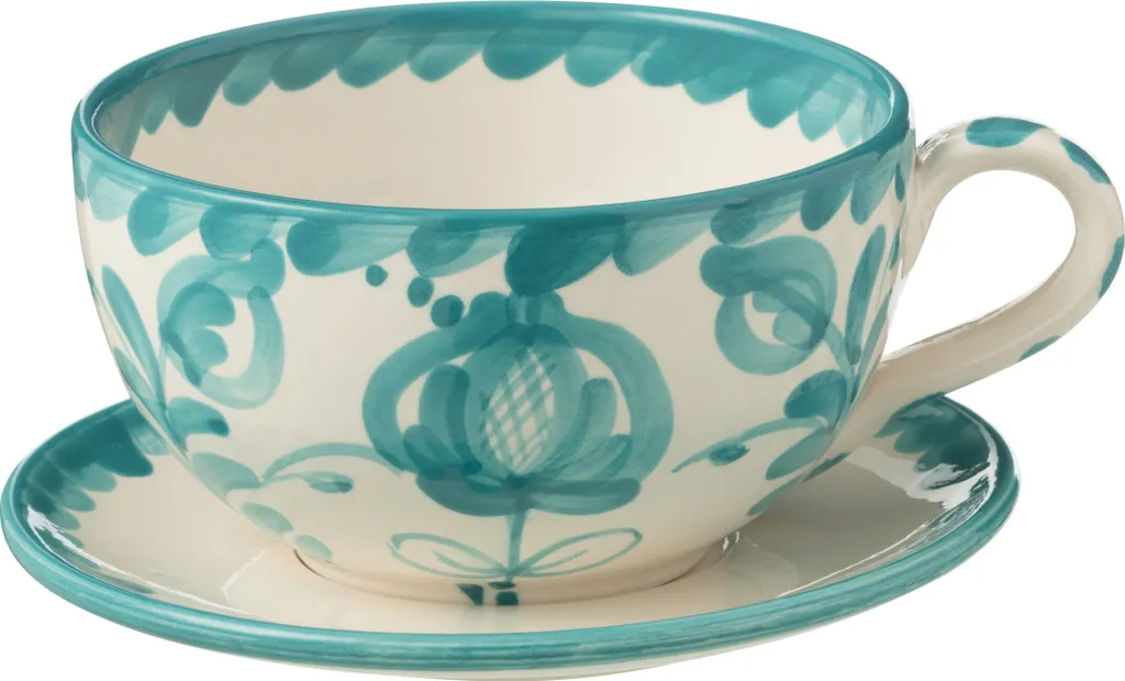 Tasse Céramique Granada J-Line - Service Anti-Taches Blanc et Aqua