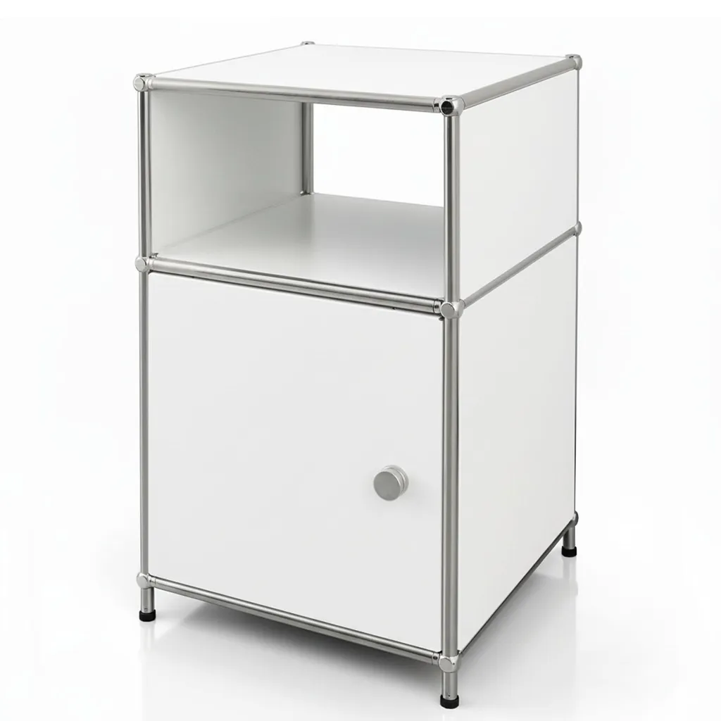 Table d'appoint design 40x40x65 cm blanche avec compartiment fermé fixe