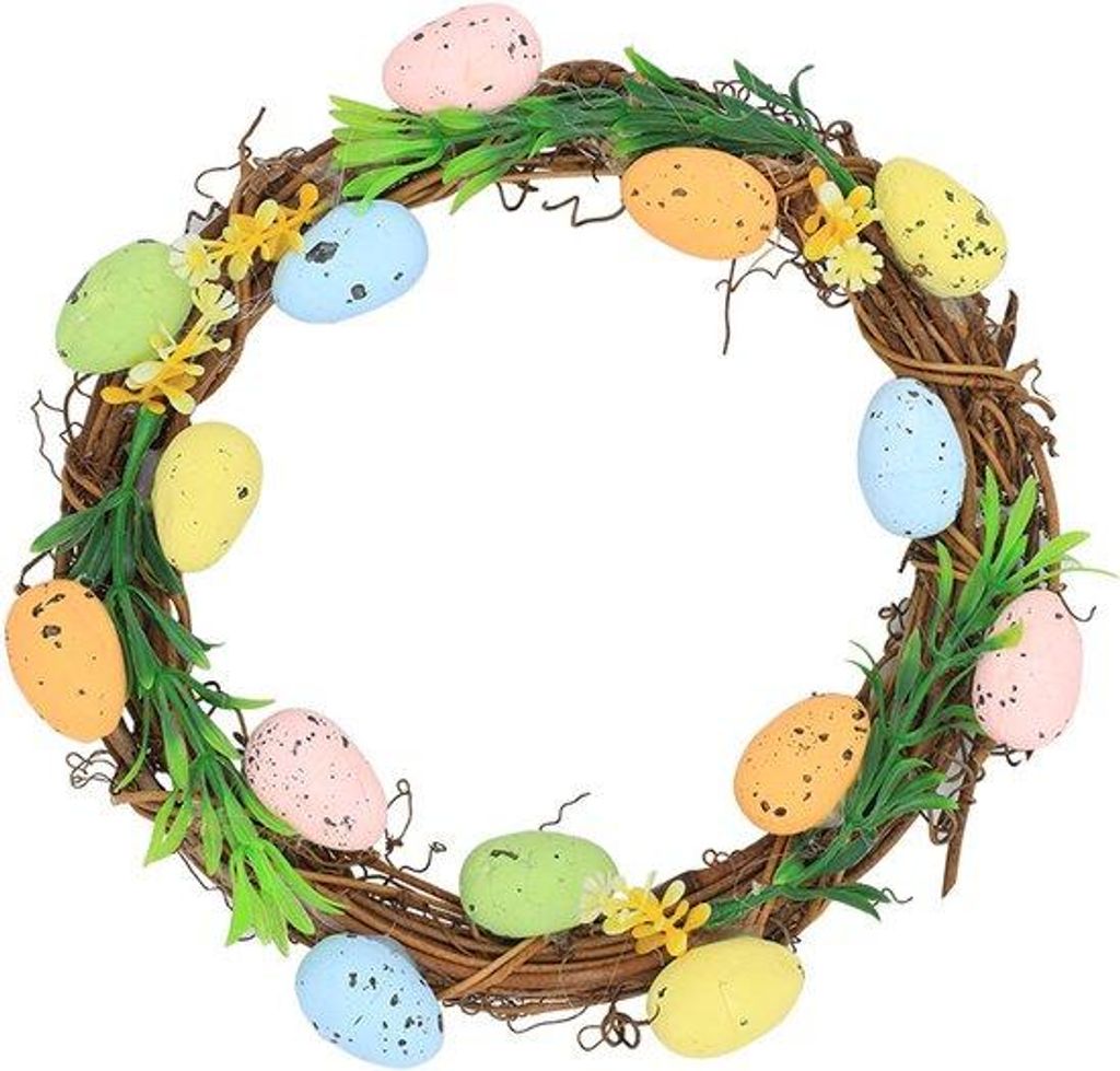 Sechs Stück Osterkränze – Schaum-Eier, Weinrebenkränze, Hausdekoration