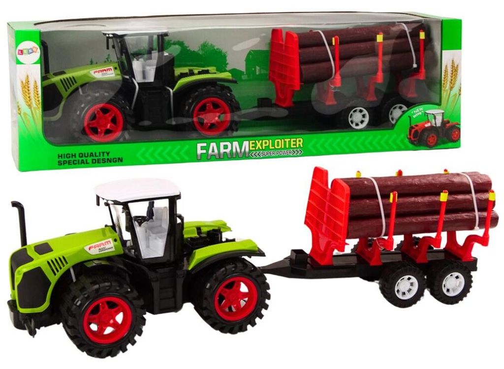 Leantoys Traktor Farmerski Z Przyczep? Na Drewno 9 Bali Drzewa Nap?d Zielony