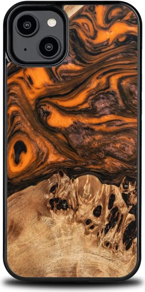 Custodia Bewood Unique iPhone 15 Plus Arancione | Legno e Resina Fatta a Mano