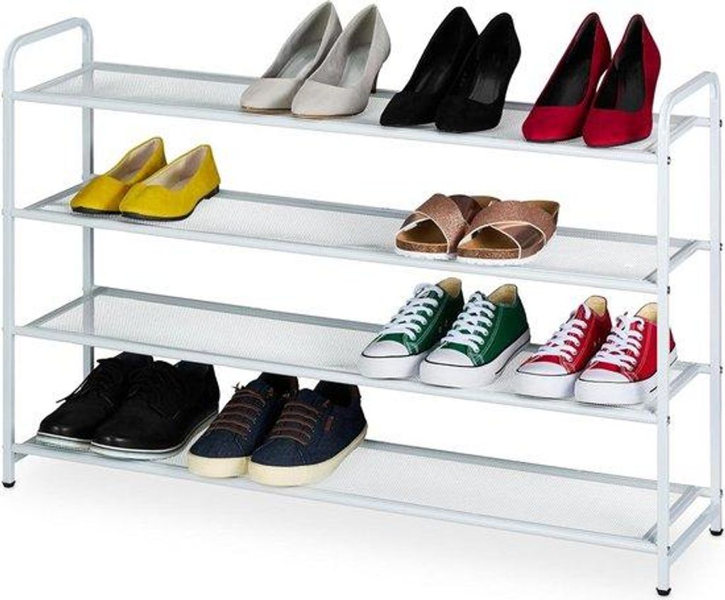 Schuhregal 16 Paar, 4 Etagen, Weiß, 65x100x255 cm