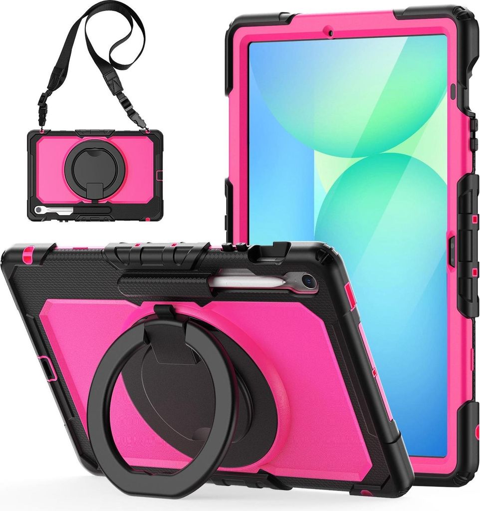 Hybrid Hülle für Samsung Galaxy Tab S10 FE Plus mit Griff Halter & Gurt Pink