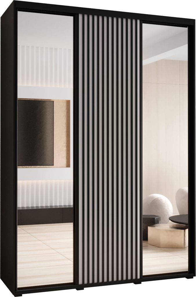 MEBLE KRYSPOL Sapporo 2 Schrank mit 3 Schiebetüren - 205,2x170x45 cm - Schwarz Weiß Schwarz