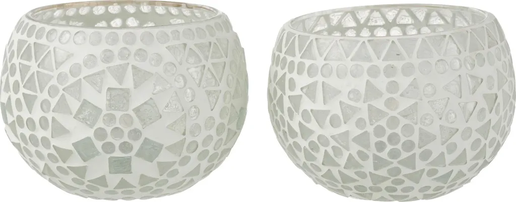 Photophore en Mosaïque J-Line Eki en Verre Blanc Moyen - Set de 2