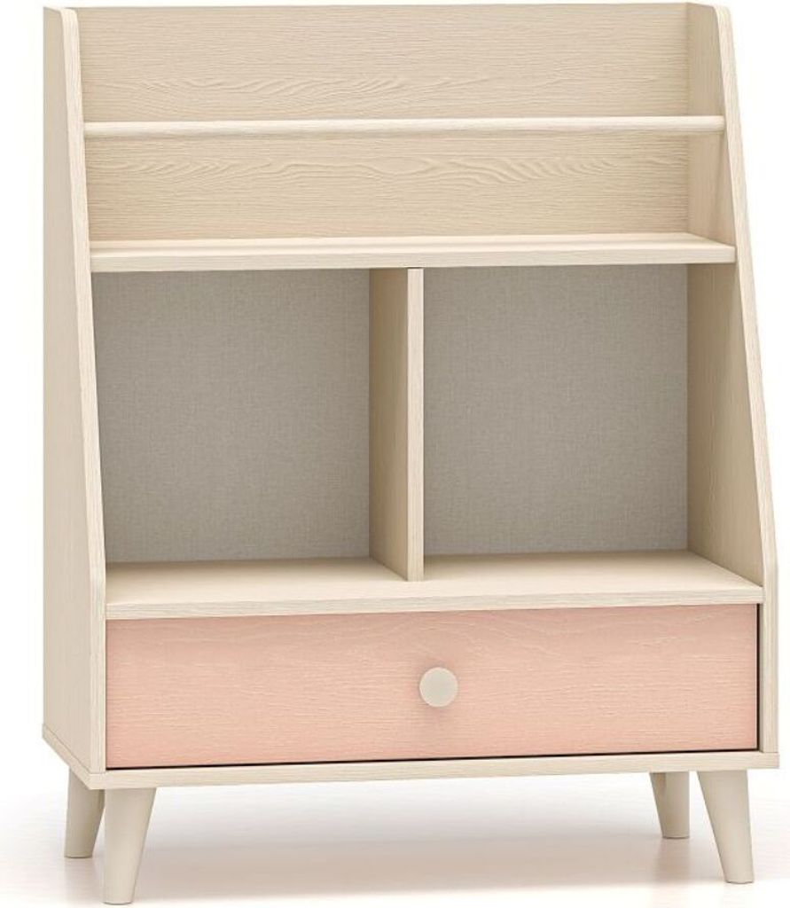 Kinderzimmer-Regal in Sandbeige mit rosa fühlbare Struktur, Schublade & offene Fächer - MODICA-131
