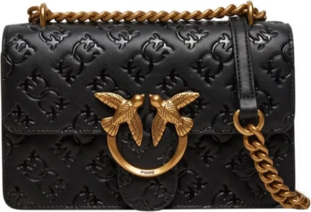 Sac Porté Épaule Femme Pinko Love One Mini DC Noir avec Boucle Bijou