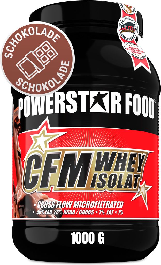 Powerstar 100% CFM WHEY ISOLAT 1000 g | 96,5% Protein i.Tr. | Whey Protein-Pulver zum Muskelaufbau | Eiweiß-Pulver aus Weidemilch | Double Chocolate