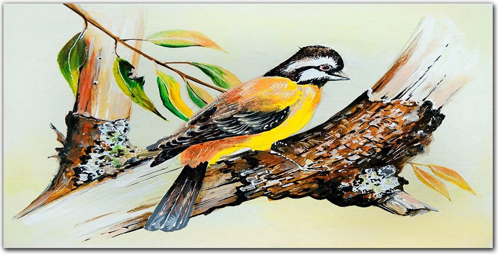 Coloray Bild aus Acryl 100 cm x 50 cm - Acrylblock mit Bild Gehärtetes Acryl Wohnzimmer Dekoration Wanddekoration Küche - Zweig Blätter Tier Vogel