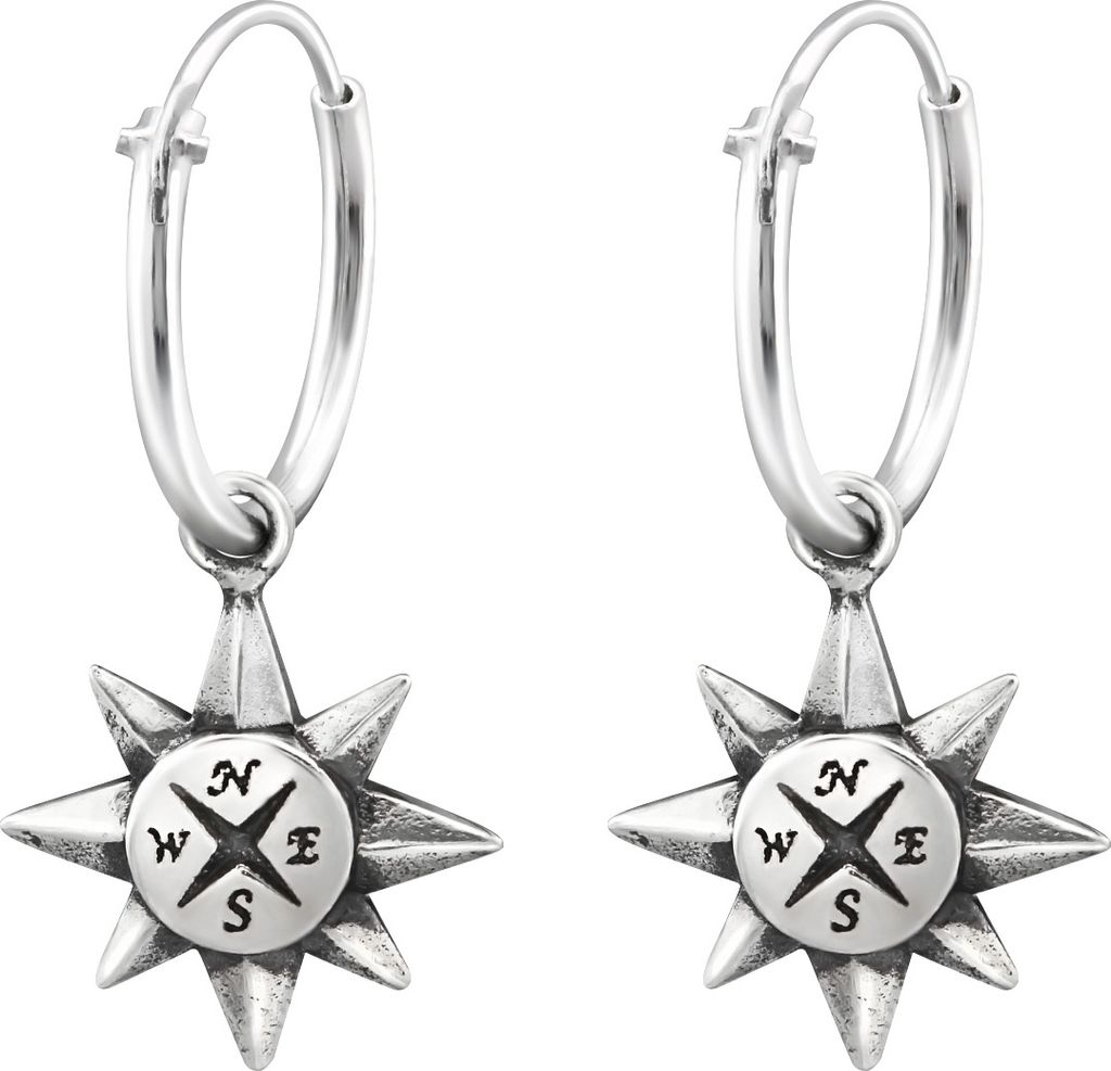 Creolen Ohrringe 925 Sterling Silber mit Kompass