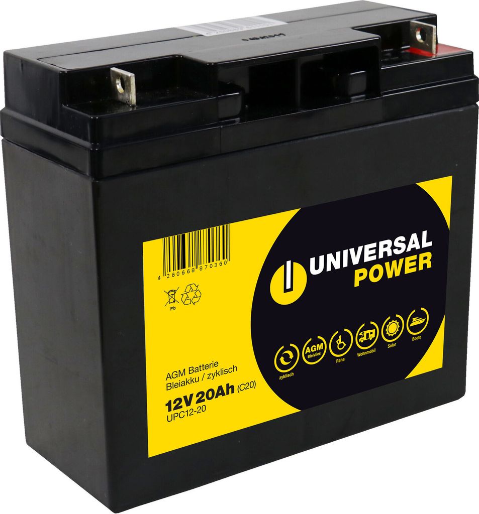 Universal Power AGM UPC12-20 12V 20Ah (C20) AGM Batterie zyklenfest wartungsfrei