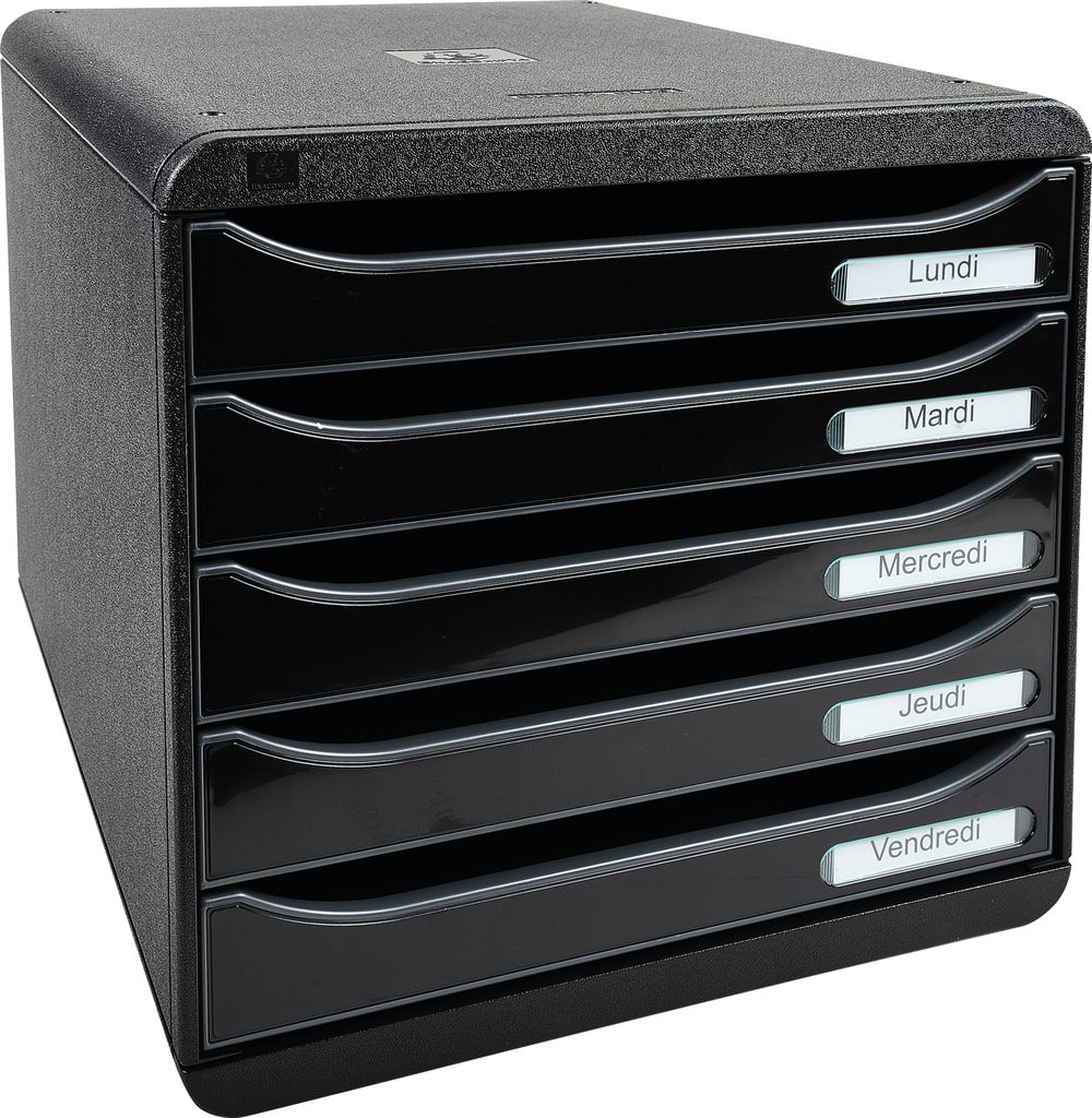 Exacompta Schubladenbox Big Box Plus 5 offene Schubladen Glossy Schwarz 3097214D