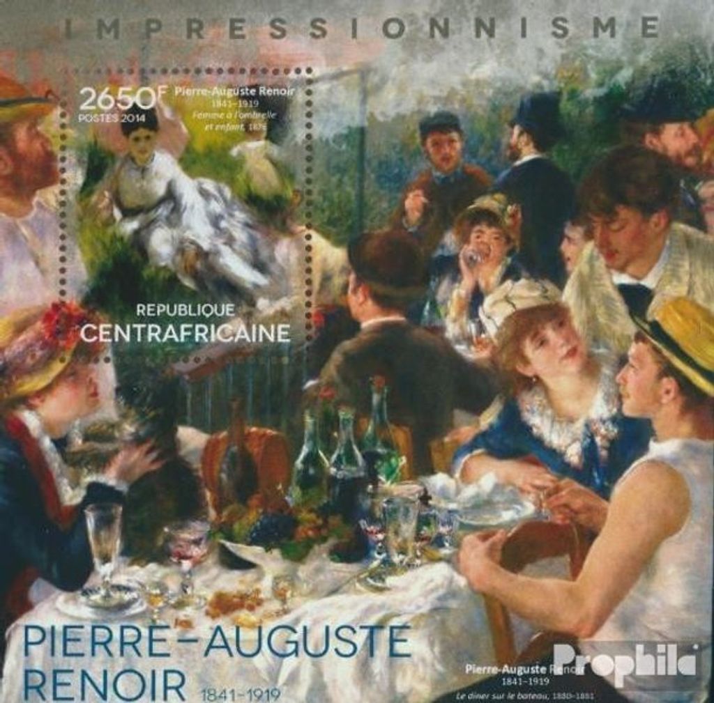 Briefmarken Zentralafrikanische Republik 2014 Mi Block 1193 (kompl. Ausgabe) postfrisch Pierre-Auguste Renoir