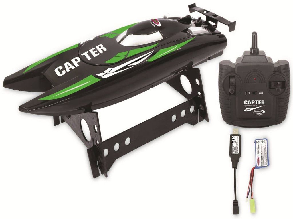 JAMARA RC Rennboot Capter Schwarz und Grün 2,4 GHz
