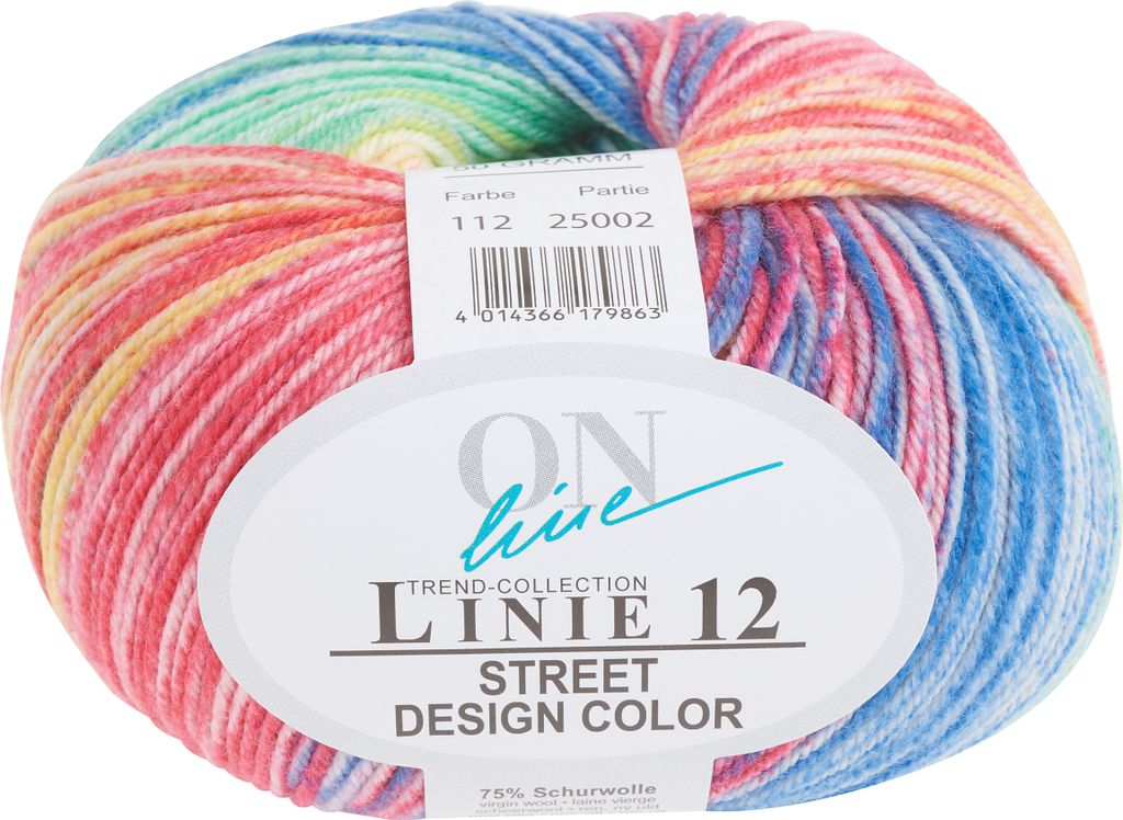 ONline Wolle Street Design Linie 12 210m 50g Strickgarn Bunt Stricken Häkeln Farbe 112