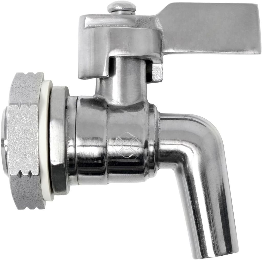 A close-up studio shot of a stainless steel tap.