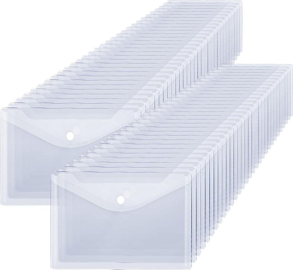 60 Stück Dokumententasche A5 Transparent Dokumentenmappe A5 mit Druckknopf Wasserdicht a5 Dokumentenmappe Brieftaschen für Papier, Quittungen, Datei