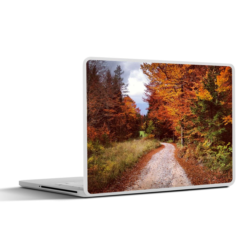 MuchoWow Laptop Aufkleber Sticker Cover Herbst - Herbstblätter - Weg - Wald 25x18 cm - Laptop-Deko